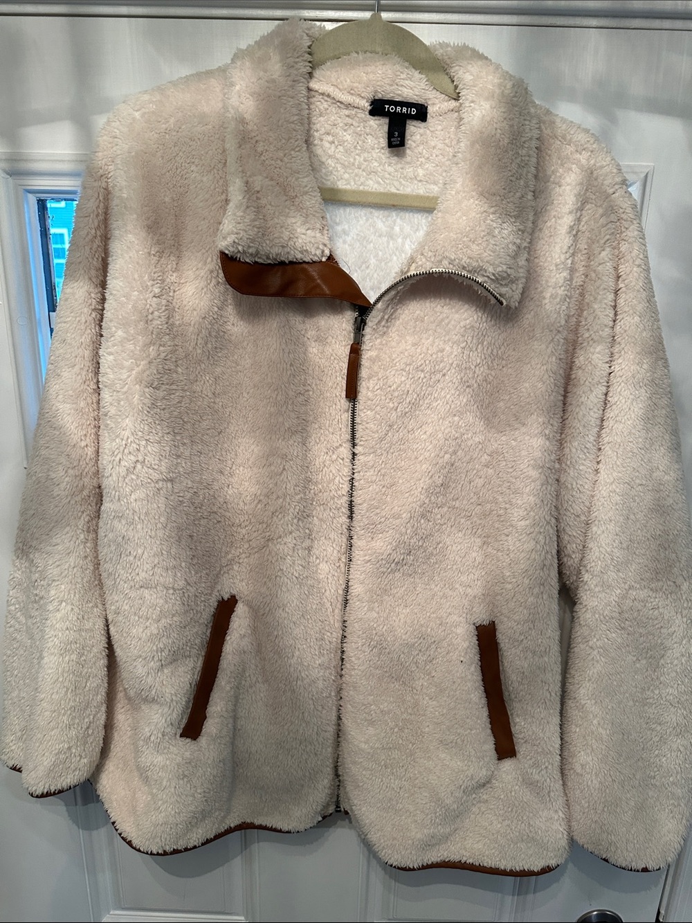 torrid Cream Faux-Sherpa Jacket with Tan Trim
